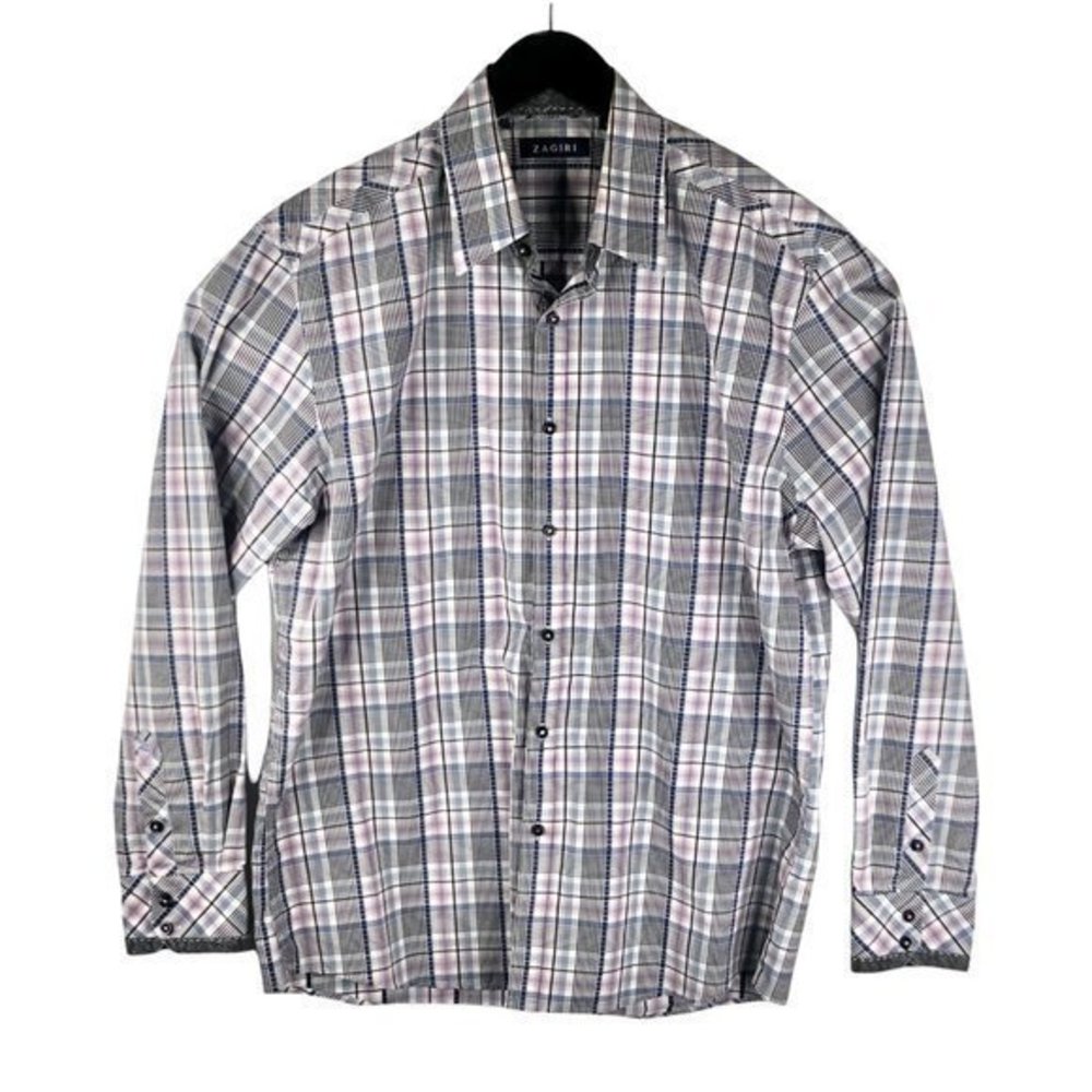 Zagiri Mens Large Long Sleeve Button Front Shirt Flip Cuffs And Collar Cotton